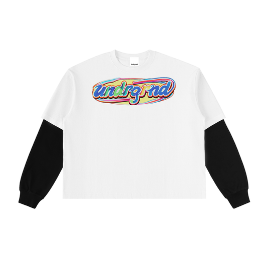 Layered Contrast Sleeve Cotton T-Shirt