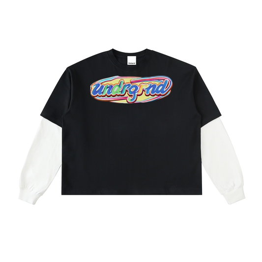 Layered Contrast Sleeve Cotton T-Shirt